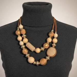Chico’s Double Strand Multi Bead Chunky Necklace on Suede Cords